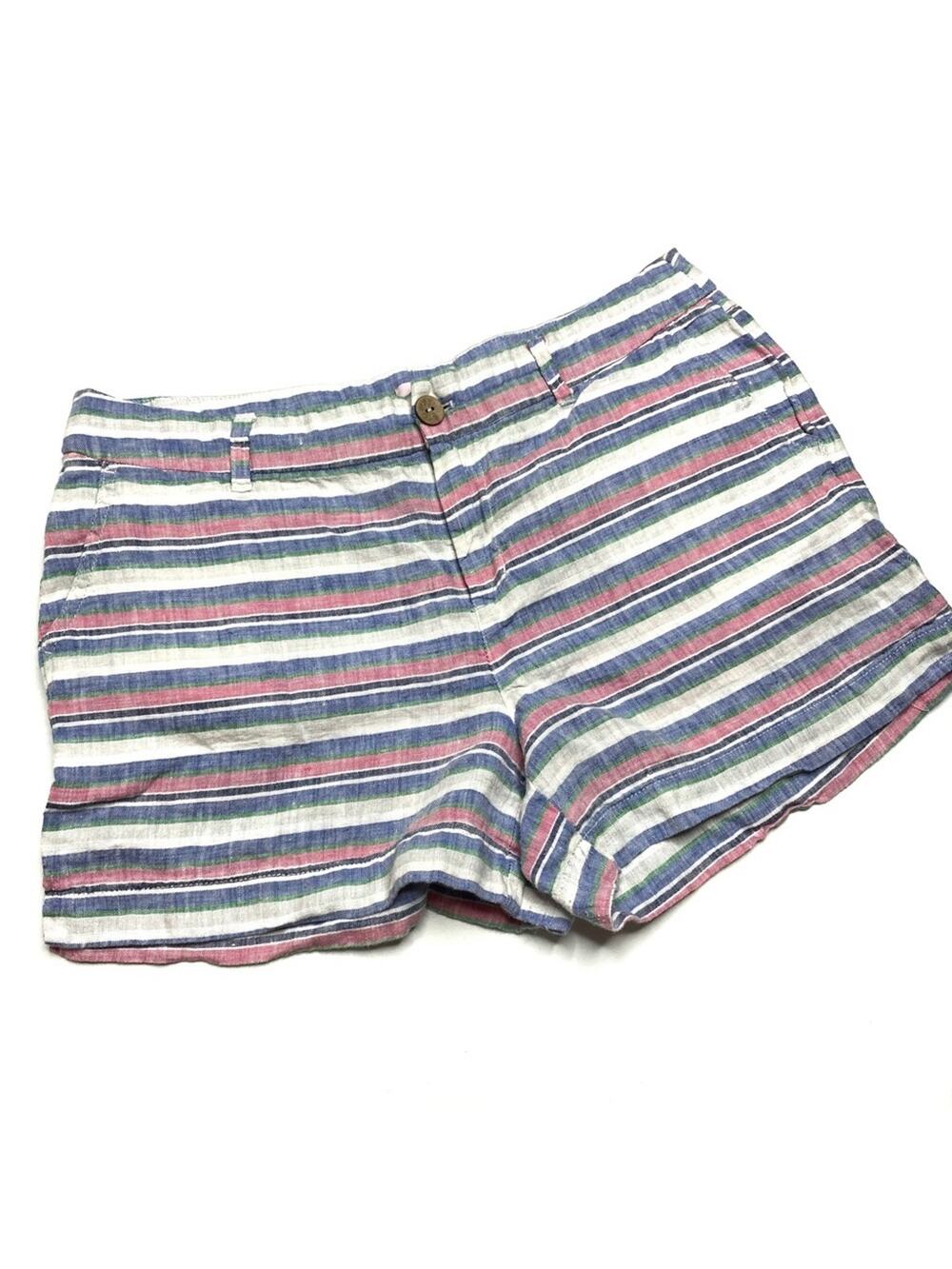 St. Tropez West Striped Linen Shorts Blue Pink Green White Womens 8